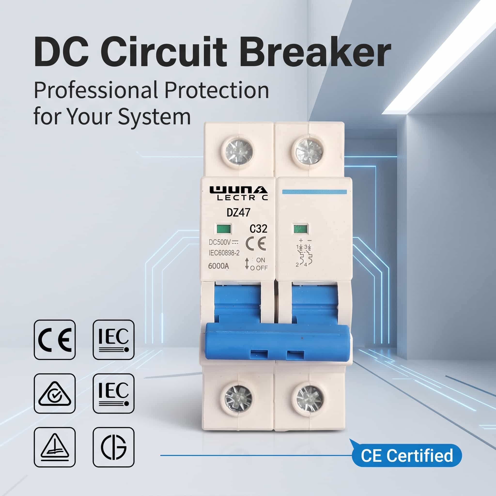 2 పోల్ DC మినియేచర్ సర్క్యూట్ బ్రేకర్ DZ47 C32 500V