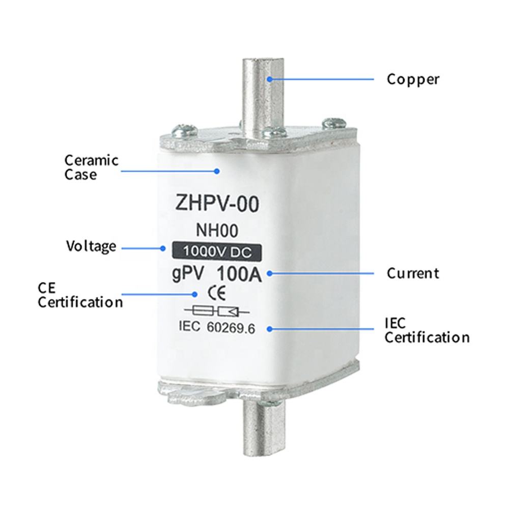 NH00-1000V IEC తక్కువ వోల్టేజ్ ఫోటోవోల్టాయిక్ నైఫ్ ఫ్యూజ్ ప్లాస్టిక్ 80A 6ka బ్రేకింగ్ కెపాసిటీ